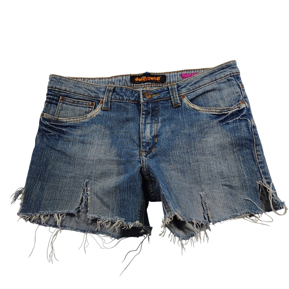 Dollhouse Womens‎ Blue Denim Distressed Cutoff Shorts Raw Hem Frayed